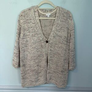 J. Jill Beige Knit Cotton & Linen Blend Front Button Cardigan & Tank Vest Set